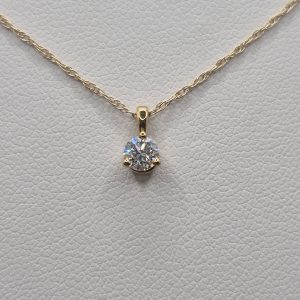 Lady's 14kt Gold Solitaire Diamond Pendant & Chain w/.24ct Rd Br Diamond