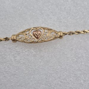 14kt Yellow & Rose Gold Lady's Two-Tone Double Heart Filigree Bracelet