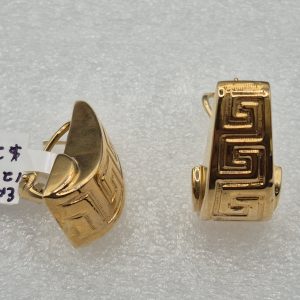 14kt Gold Lady's Tapering Greek Key Design Earrings w/Omega Backs