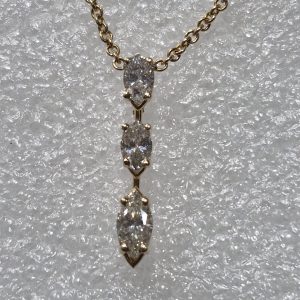 14kt Gold Lady's Vertical PPF 3 Marquise Diamond Necklace w/.86ctw