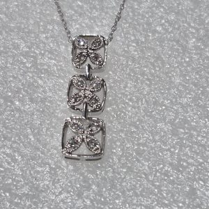 14kt White Gold Lady's Fancy Graduated PPF Vertical Diamond Necklace w/.17ctw