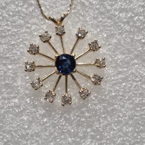 14kt Lady's Classic Wheel Design Sapphire & Diamond Estate Necklace