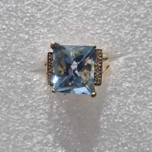 14kt Yellow Gold Lady's Custom Made, Fantasy Cut B/Topaz & Diamond Ring