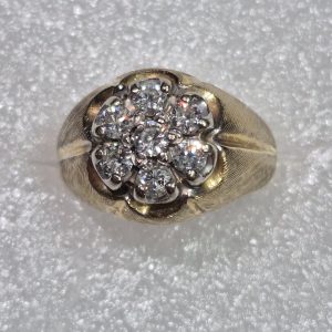 14kt Men's Two Tone Classic Diamond Cluster Fashion Ring w/1.05ctw