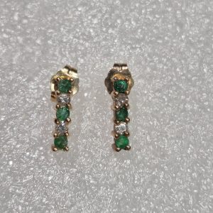 14kt Gold Inline, Alternating Emerald & Diamond Earrings