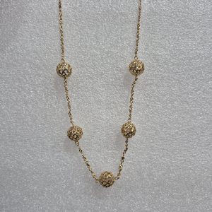 14kt Gold Lady's 18" Diamond Cut Filigree Bead & Chain Necklace