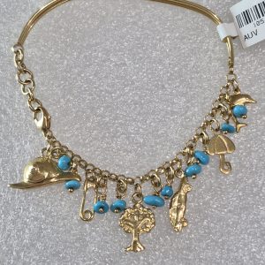 18kt Gold Hand Fashioned Turquoise & Charm Bracelet from Egypt #2