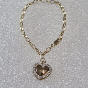 10kt Gold Lady's Fashion Diamond Heart Charm Bracelet