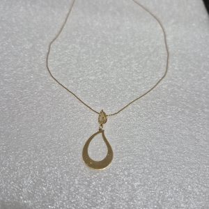 18KT Gold Zoughaib Design Tear Drop Pendant on 14KT 18" Chain