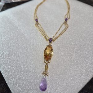 18kt Gold Lady's Zoughaib Design Gemstone & Diamond Fancy Drop Necklace